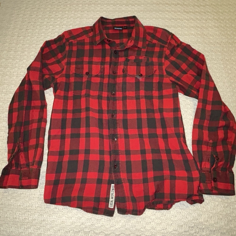 Kavu Buffalo Plaid Button Up Men's Size Medium Button Down Soft Long Sleeve